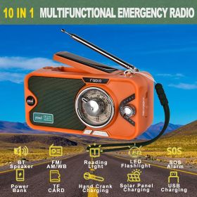 3600mAh Emergency Crank &NOAA Weather Radio; Hand Crank/Solar/USB Charging; Portable Radio With (AM FM /WB); Radio With Other Function For BT Spe (Color: Orange)