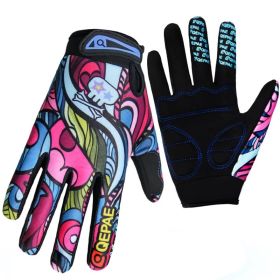 Print Cycling Gloves Bike Bicycle Sports Full Finger Hiking Gloves Mesh GEL Winter Gloves Man Women (Color: As show, size: XL)